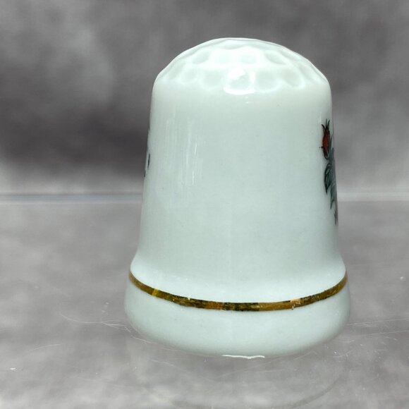 Porcelain Thimble W/ Bird & Floral Design "Arcos" Gold Trim Collectible Sewing - Picture 6 of 9